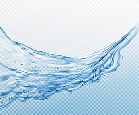 透明的水溅，滴上孤立的透明背景。矢量图 Eps10