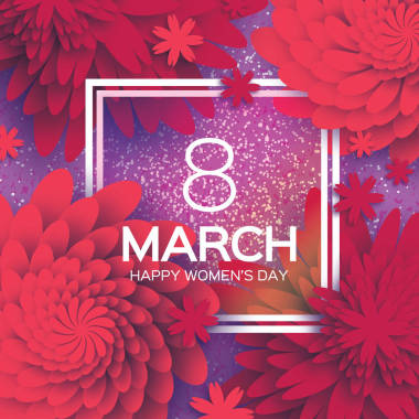 母親節(jié)那天。粉紅色的紙藝花。3 月 8 日。方形框架