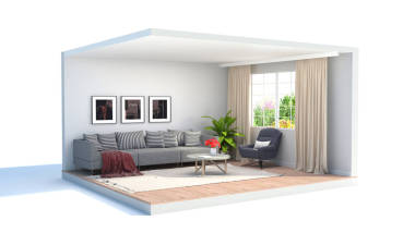 內(nèi)政部與沙發(fā)。3d 圖