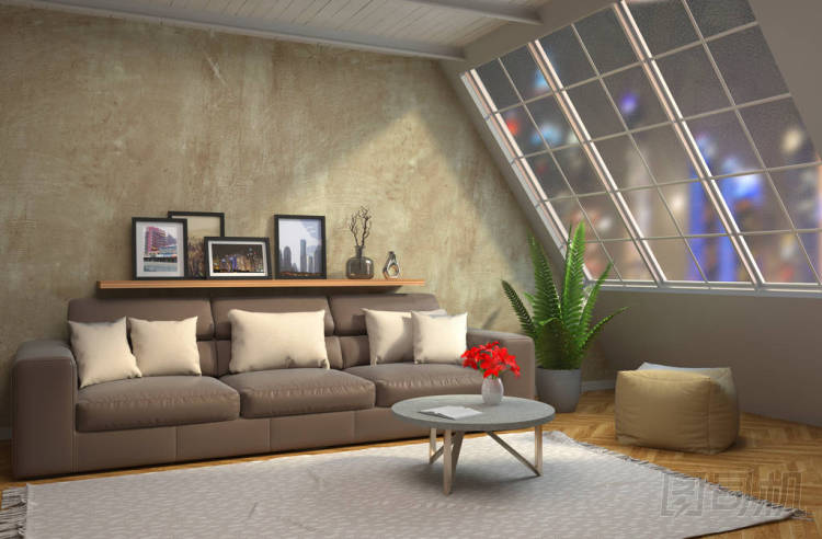 內(nèi)政部與沙發(fā)。3d 圖