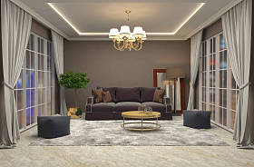 内政部与沙发。3d 图