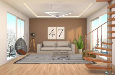 內(nèi)政部與沙發(fā)。3d 圖