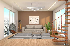 内政部与沙发。3d 图