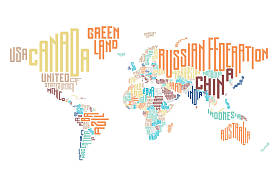 世界地图由排版国家名称