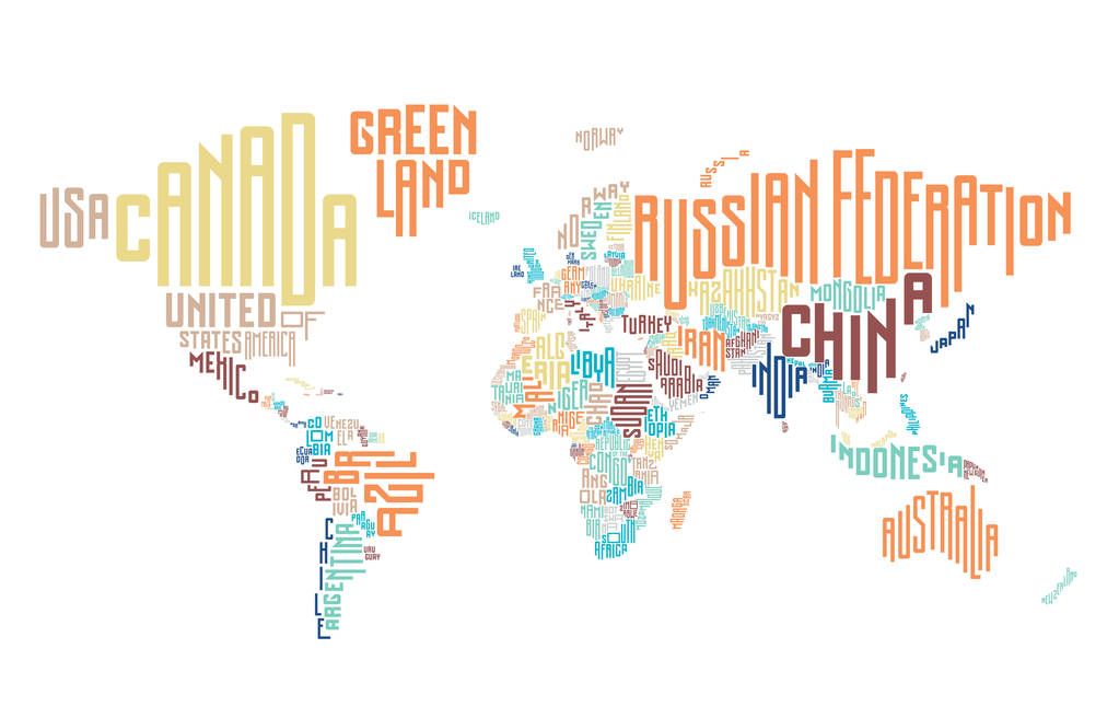 世界地图由排版国家名称