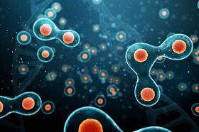 暗蓝色背景上的细胞分