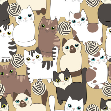 可爱的卡通猫。无缝模式图片