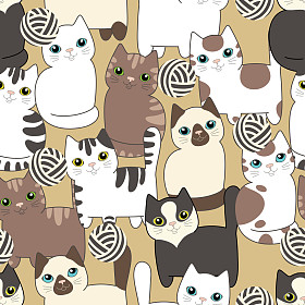 可爱的卡通猫。无缝模式图片