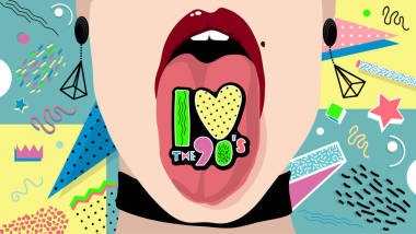 我爱 90 年代。用舌头的女孩。孟菲斯的海报、 邀请卡和横幅