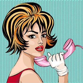 性感的香艳女人应答的呼叫。矢量波普艺术漫画复古风格插画