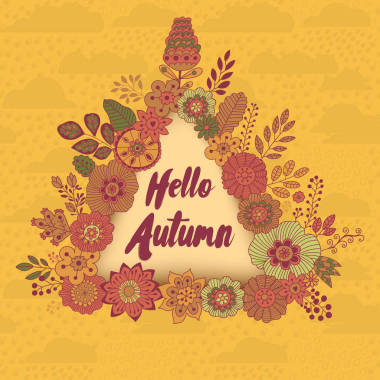 手绘复古花三角贺卡。花一套。手绘民间色彩丰富的插画