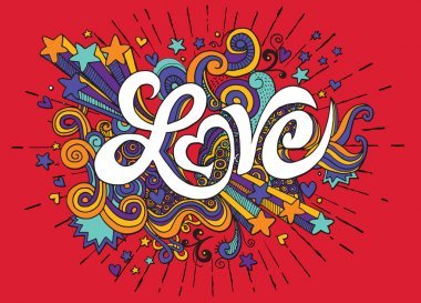 愛手刻字和涂鴉元素素描背景。Vecto