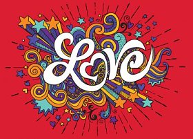 爱手刻字和涂鸦元素素描背景。Vecto