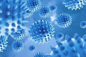 蓝色背景上病毒的分子