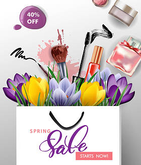 春季销售概念。与开花番红花的春天背景。矢量