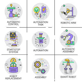 自动机器人机械工业自动化行业生产图标集