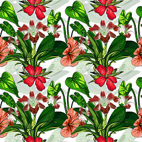 热带花卉背景-老式无缝模式