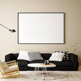 小样在时髦室内背景、 斯堪的纳维亚风格、 3d 渲染的海报帧