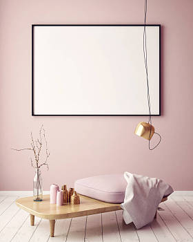 小样的 3d 渲染时髦客厅墙上的空白海报