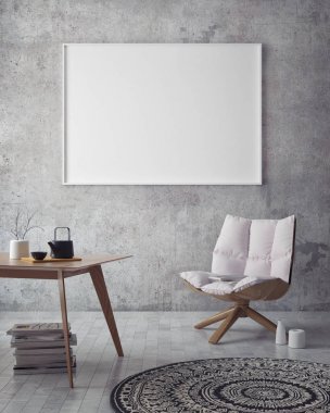 小樣在時(shí)髦室內(nèi)背景、 斯堪的納維亞風(fēng)格、 3d 渲染的海報(bào)幀