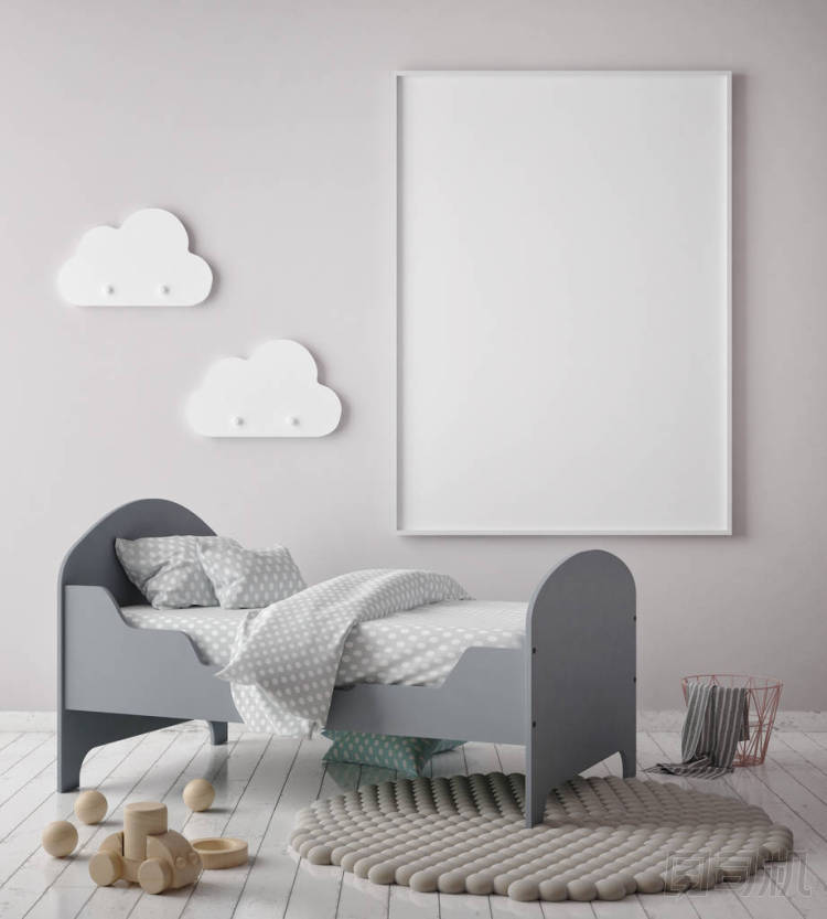 小樣在孩子的臥室，斯堪的納維亞風(fēng)格室內(nèi)背景，3d 渲染幀海報