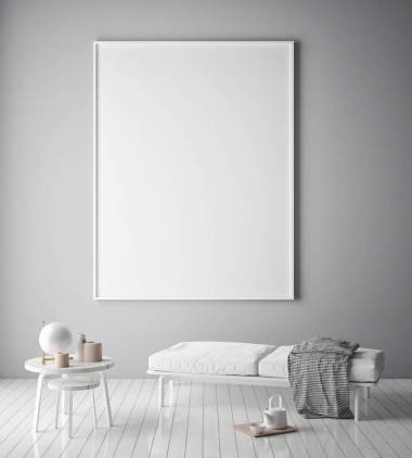 小樣在時髦室內(nèi)背景、 斯堪的納維亞風格、 3d 渲染的海報幀