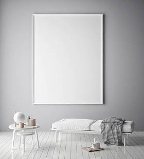 小样在时髦室内背景、 斯堪的纳维亚风格、 3d 渲染的海报帧