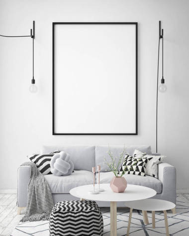 小樣在時(shí)髦室內(nèi)背景、 斯堪的納維亞風(fēng)格、 3d 渲染的海報(bào)幀