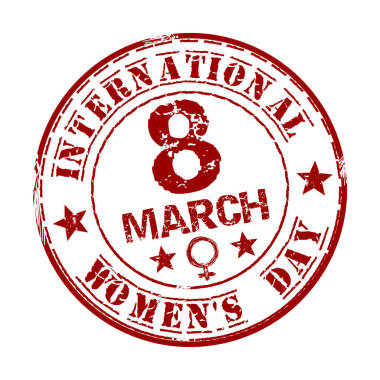紅色搖滾橡皮戳與文本國際婦女節(jié)寫在里面。3 月 8 日