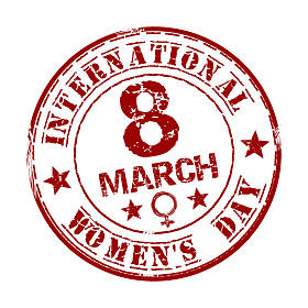 红色摇滚橡皮戳与文本国际妇女节写在里面。3 月 8 日