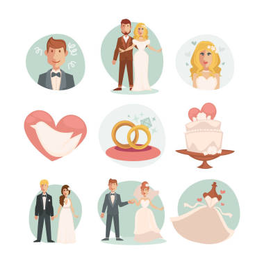 婚礼的新娘和新郎图标设置图片