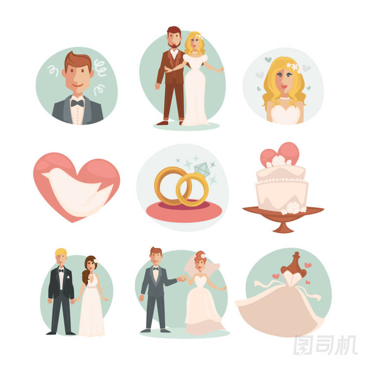 婚禮的新娘和新郎圖標(biāo)設(shè)置圖片