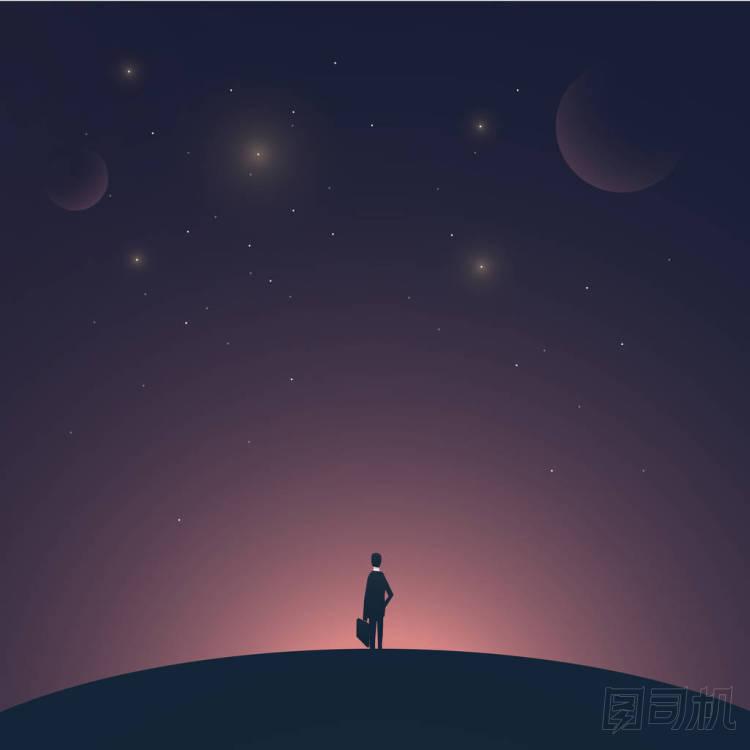 站在一顆行星和空間背景上的商人。商業(yè)上的成功，企業(yè)家，增長(zhǎng)，啟動(dòng)的象