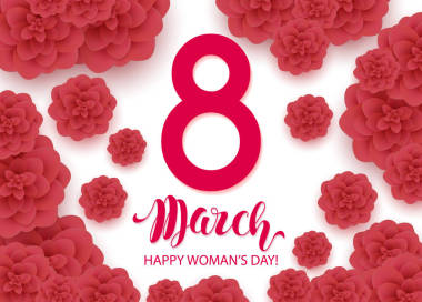 3 月 8 日。祝您母親節(jié)快樂。粉紅色的剪紙花問候卡?；偃毡尘啊D女節(jié)快樂。時尚的設(shè)計模板。矢量圖