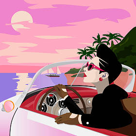 时髦的女士驾驶复古车