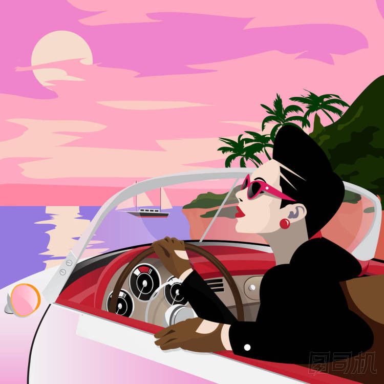 時(shí)髦的女士駕駛復(fù)古車