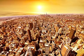 日出时的曼哈顿天际线图片