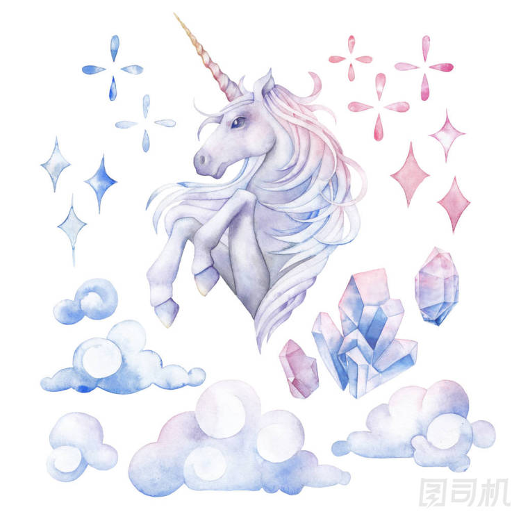 可愛的水彩獨(dú)角獸