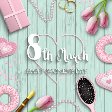 國際婦女節(jié)，8 日，藍色木背景，圖上的文字
