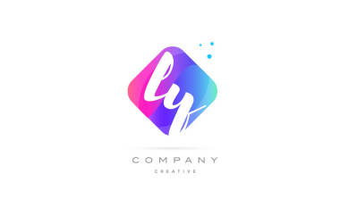 ly l y 粉色藍(lán)色菱形抽象手寫公司字母 l