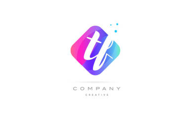 tf t f 粉色藍(lán)色菱形抽象手寫公司字母 l