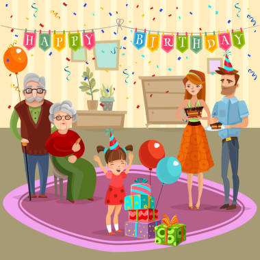 家庭生日慶祝卡通插圖