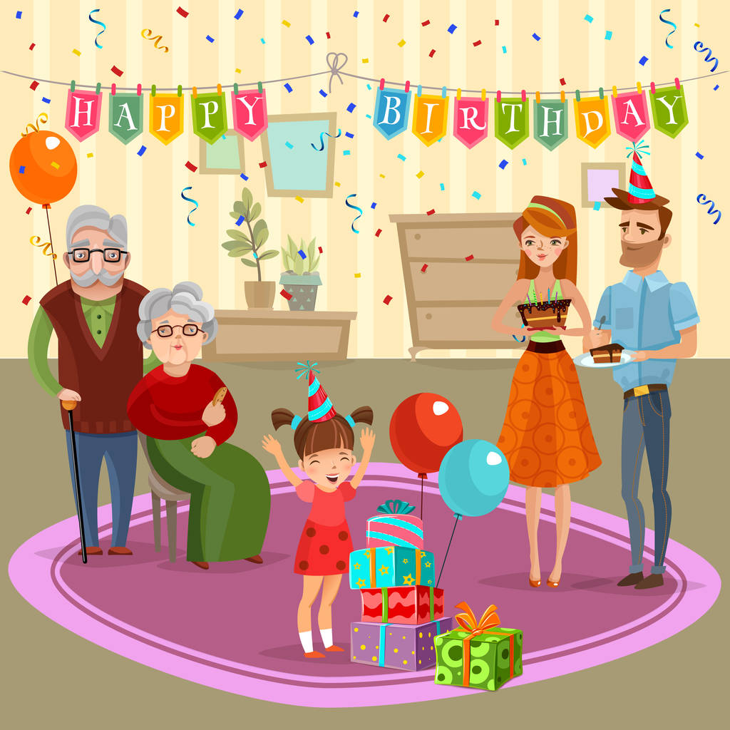家庭生日庆祝卡通插图 家庭生日庆祝卡通插图