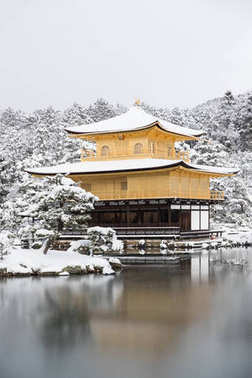 禅宗寺金阁寺与雪落图片