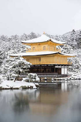 禅宗寺金阁寺与雪落图片