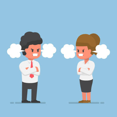 商人和紅著臉憤怒的女商人