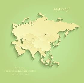 亚洲地图单独个别国家绿色黄色矢量