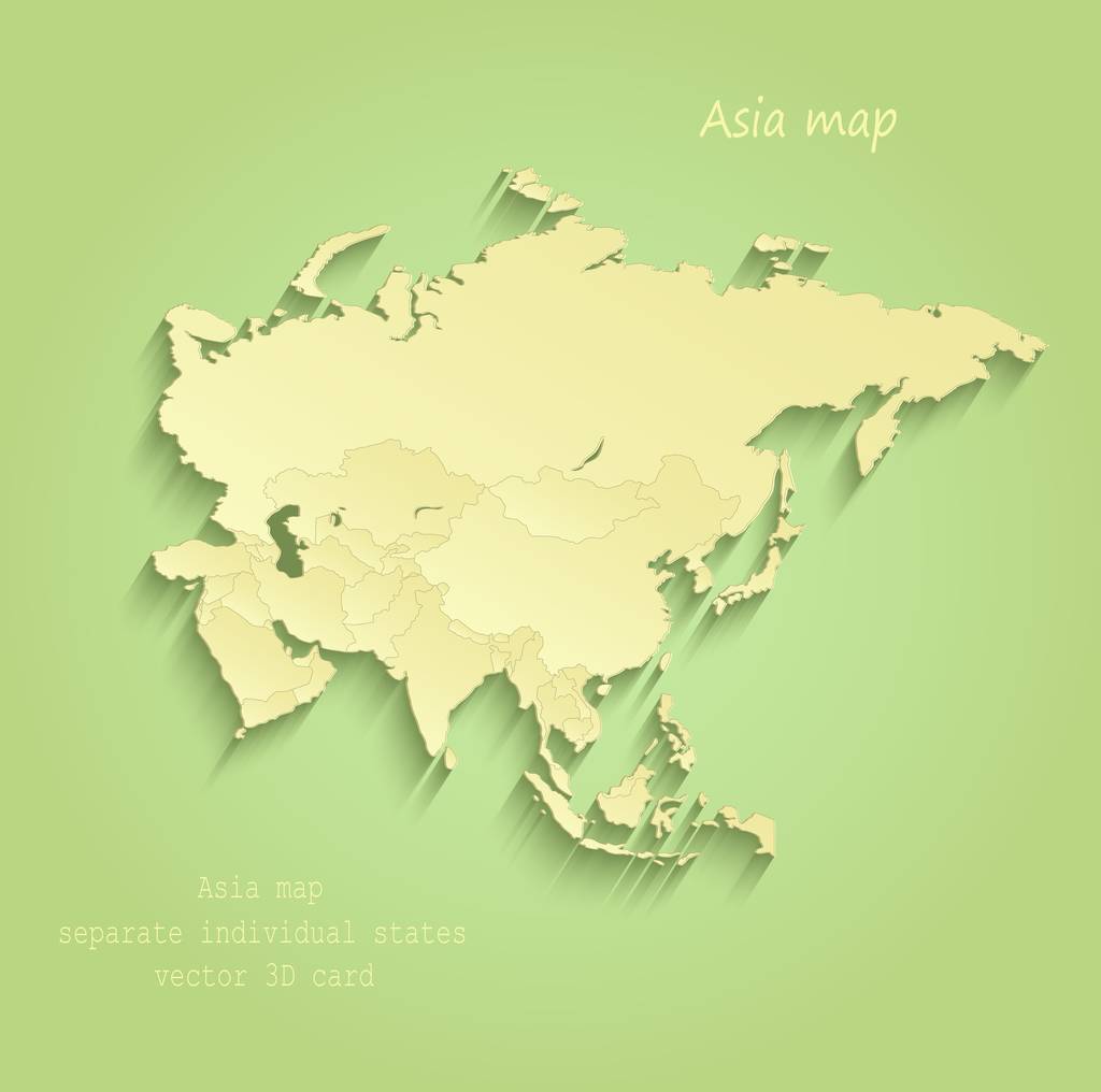 亚洲地图单独个别国家绿色黄色矢量 亚洲地图单独个别国家绿色黄色矢量
