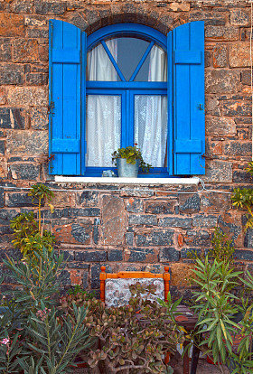 复古蓝色窗口希腊.照片