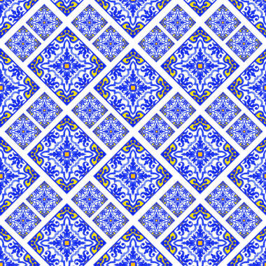 葡萄牙 azulejo 瓷砖。水彩的无缝模式